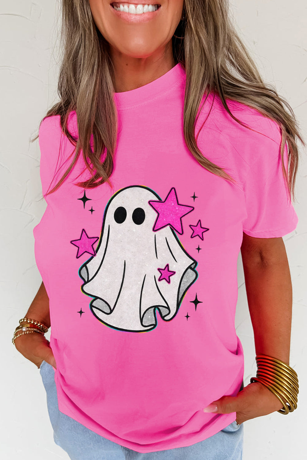 Sachet Pink Ghost Heat Transfer Printing Halloween T Shirt Graphic Tees cd391b143b304f1a