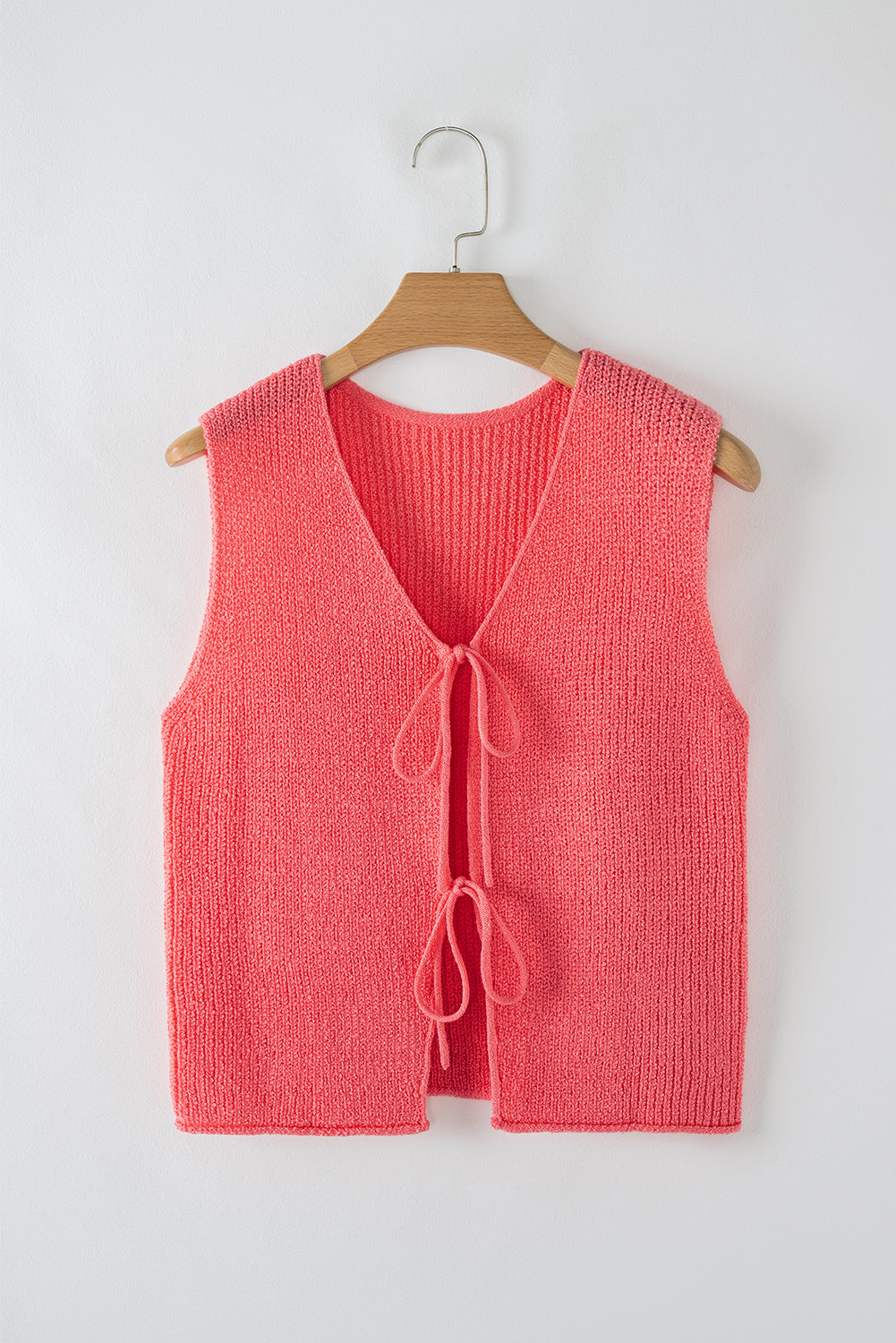 Tomato Red Lace-up Front V Neck Knit Vest Cardigans ceeb26514a609a2e