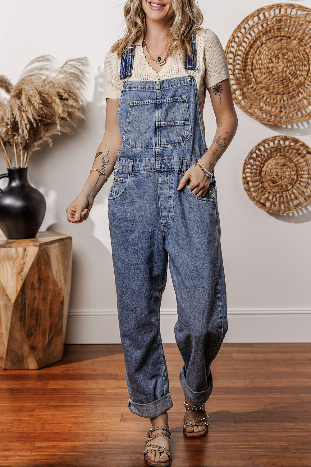 Sail Blue Straight Leg Pockets Denim Bib Overall Jumpsuits cf0cd37fe47764ca