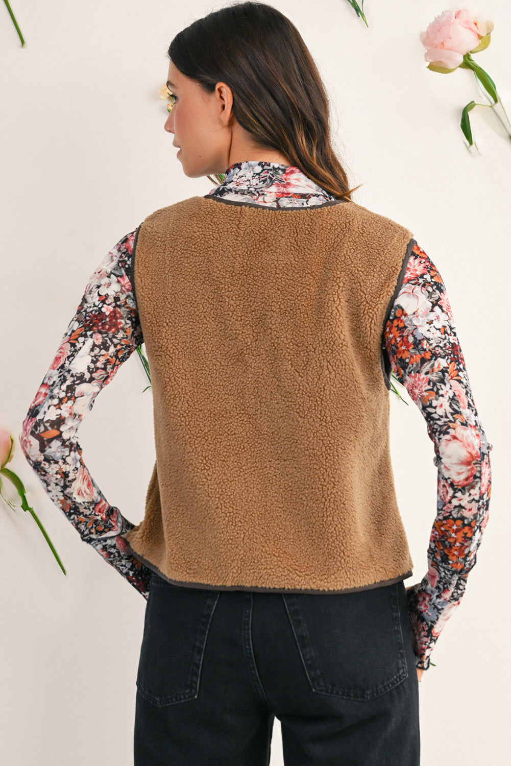 Light French Beige Fleece Tie Front Winter Vest Jackets cf0d7e97b7b0165f