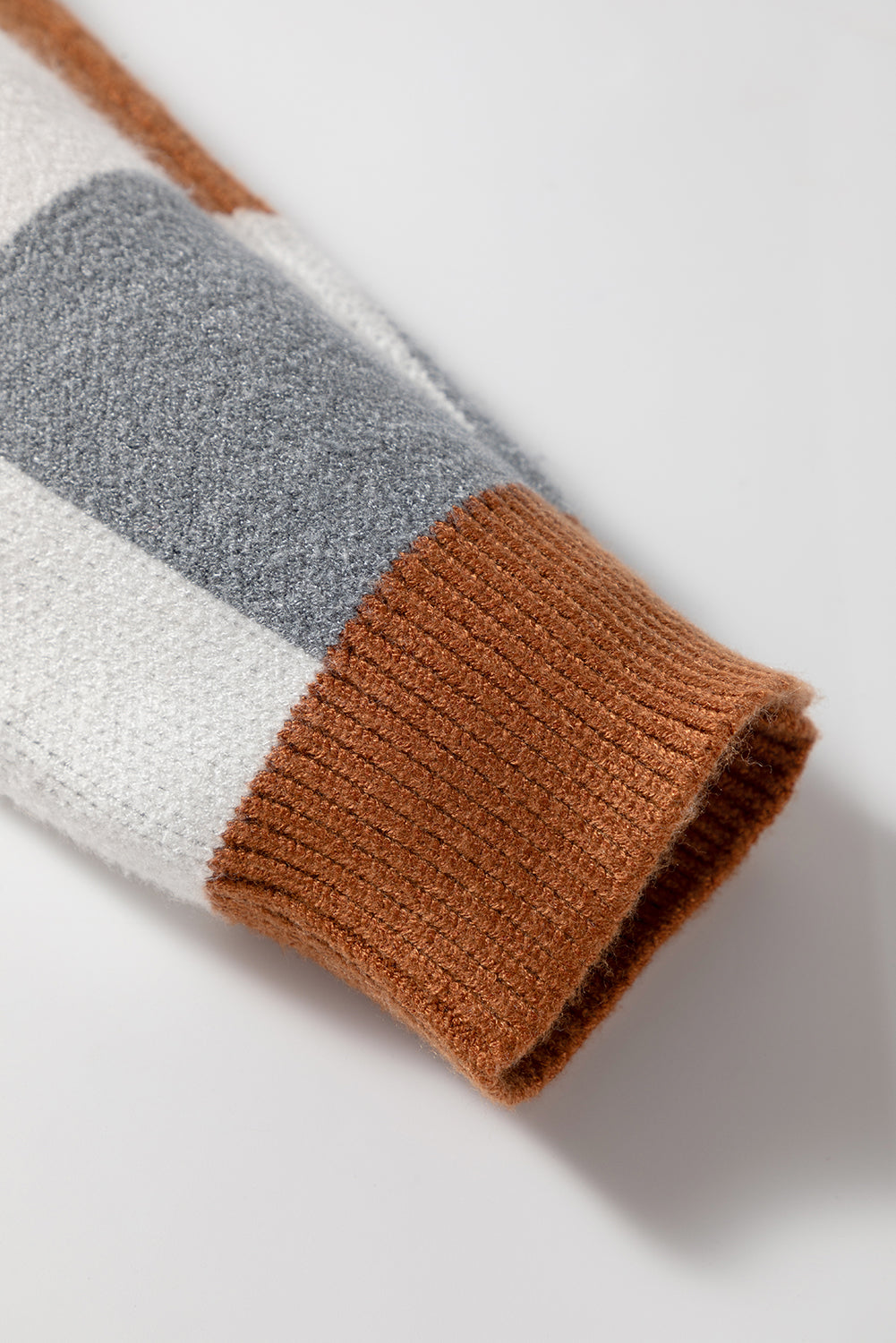 Brown Colorblock Checkered Drop Sleeve Plus Size Sweater Plus Size Sweaters&Cardigans d03ba8696e210f54