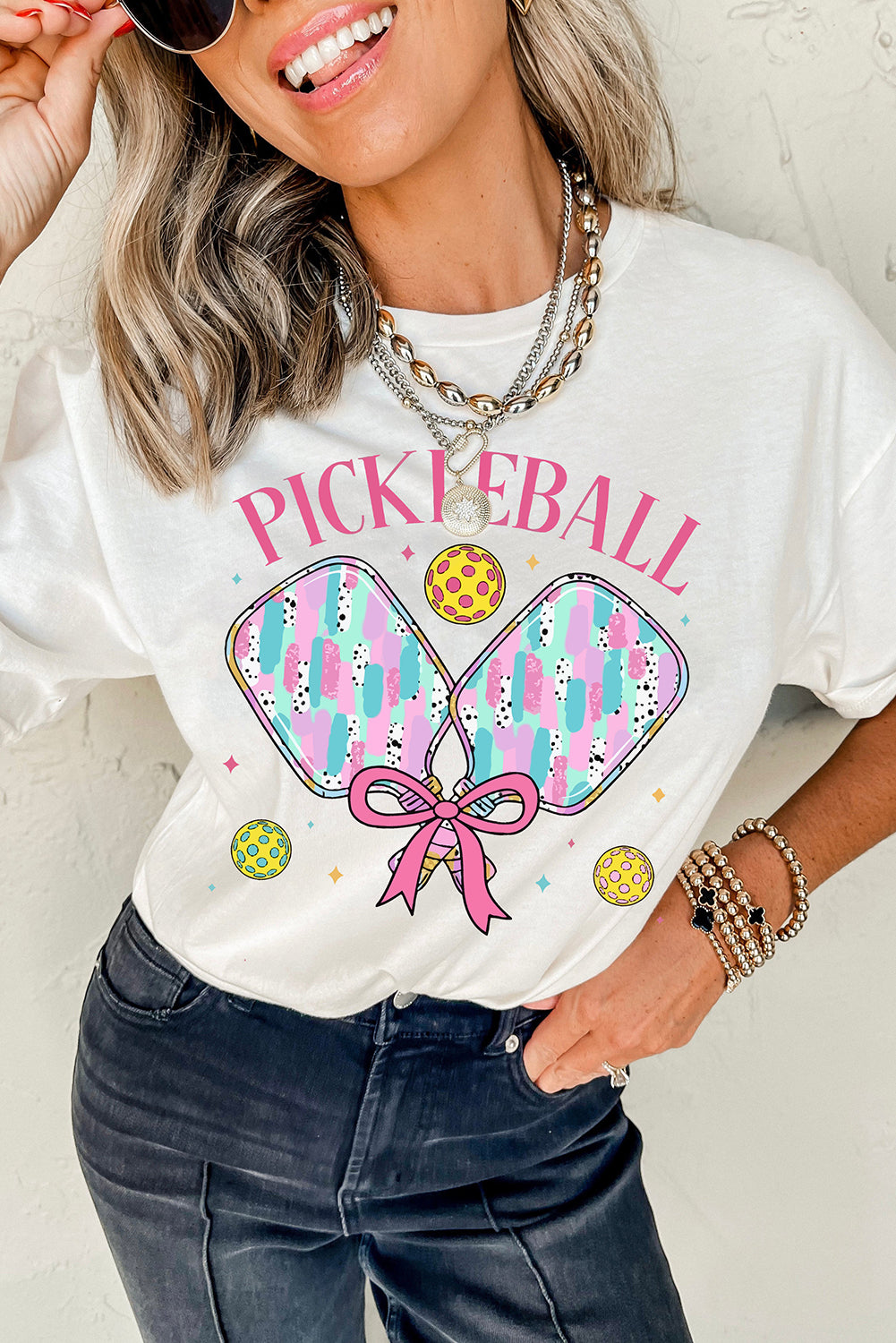 White PICKLEBALL Heat Transfer Printing Graphic T Shirt Graphic Tees d0b4c33479275501