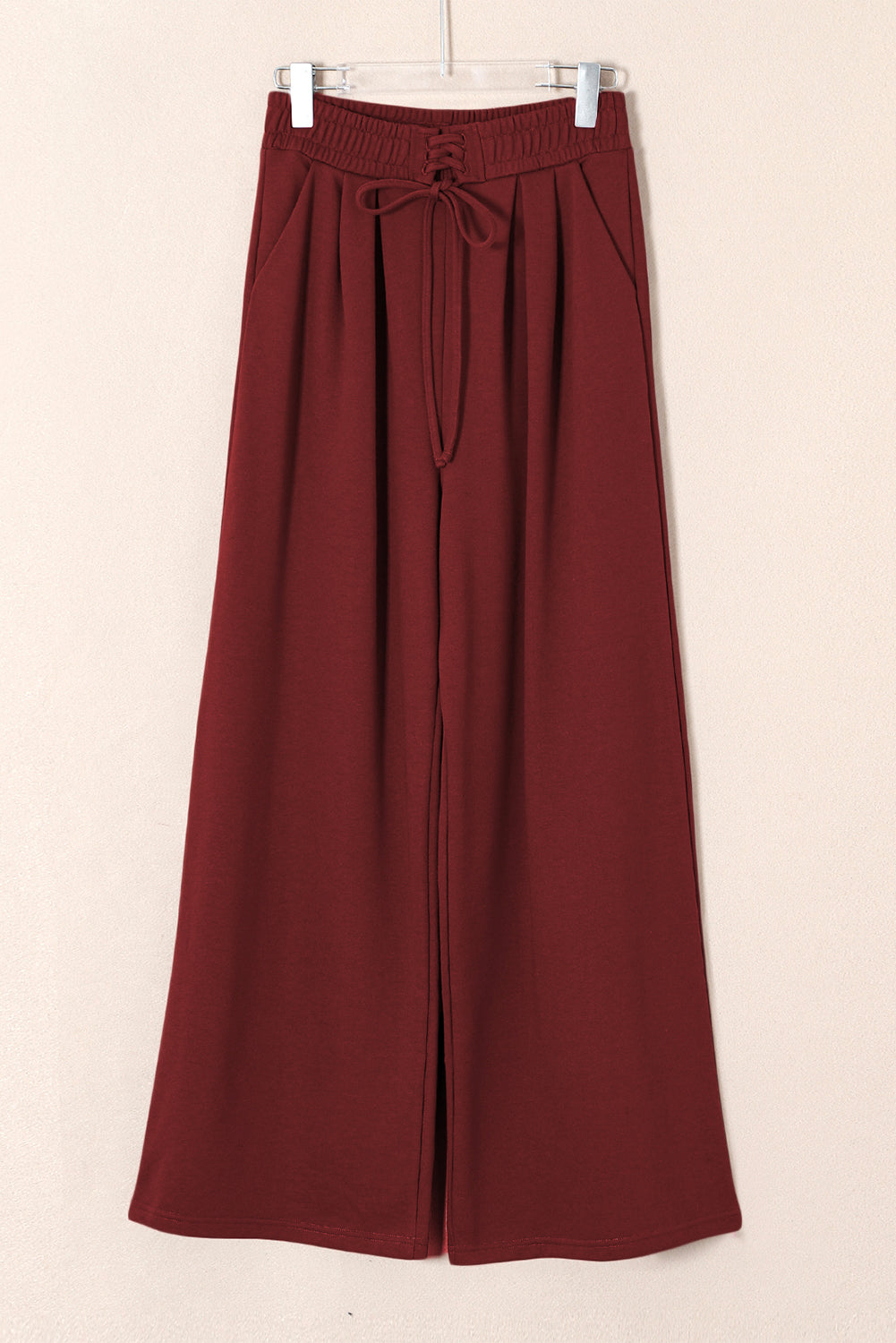 Burgundy Tied Elastic High Waist Pleated Detail Solid Sweatpants Pants & Culotte d1220ed59602f07d