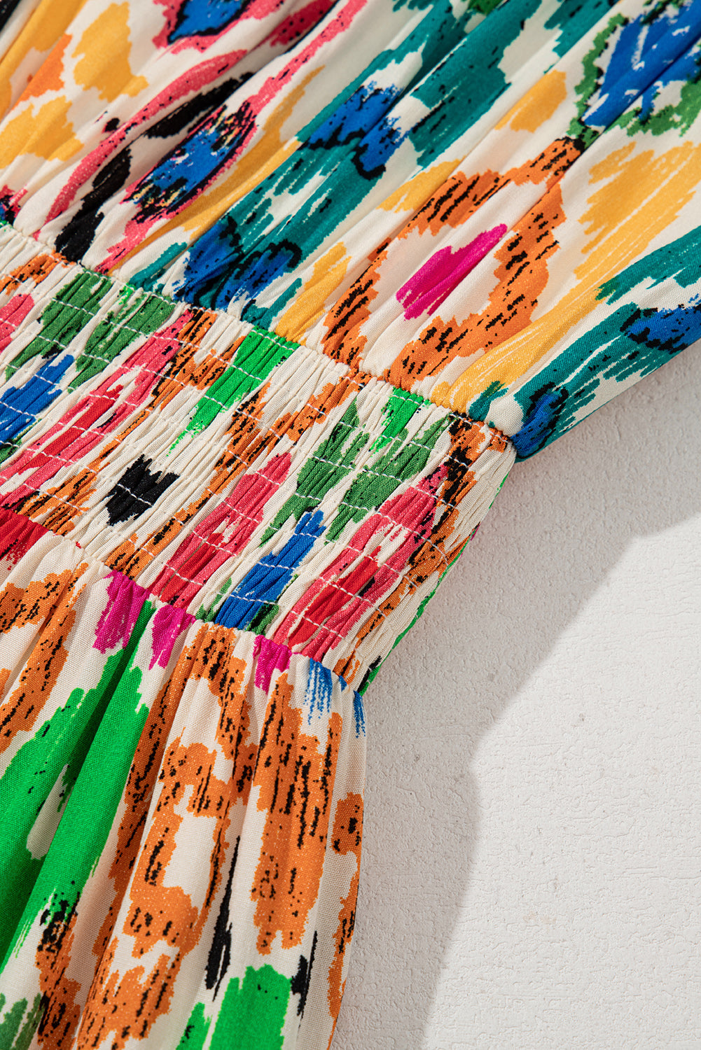 Sky Blue Abstract Print V Neck Dolman Sleeve Ruffle Tiered Mini Dress Short Dresses d14e3f9166046bfb