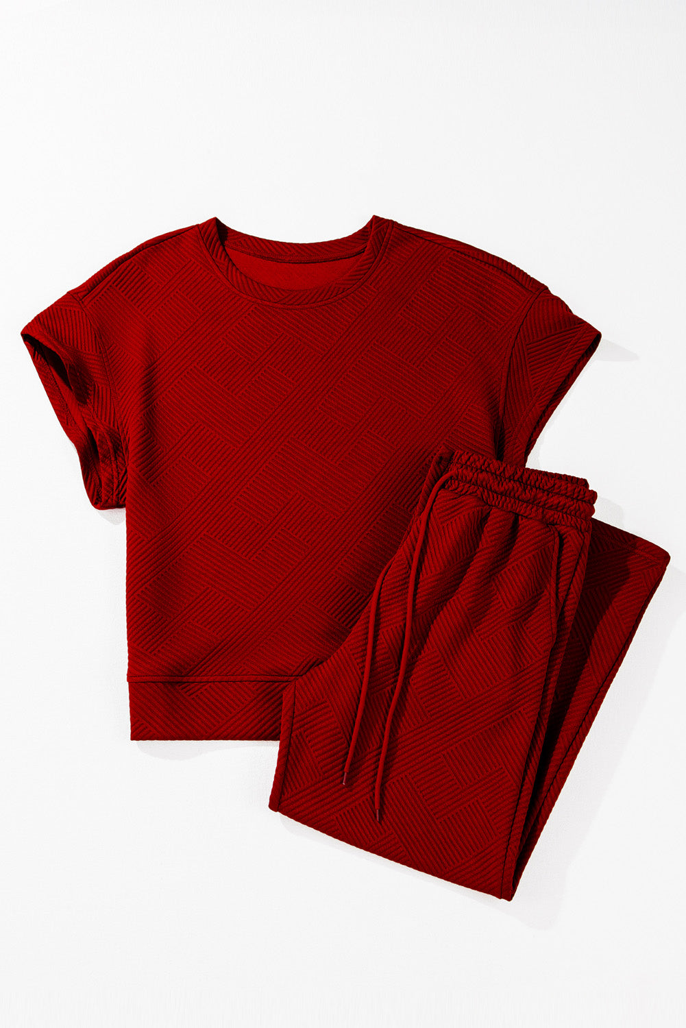 Red Dahlia Textured Loose Fit T Shirt & Drawstring Pants Set Two Piece Pants Sets d1d85f76fe5f14ee