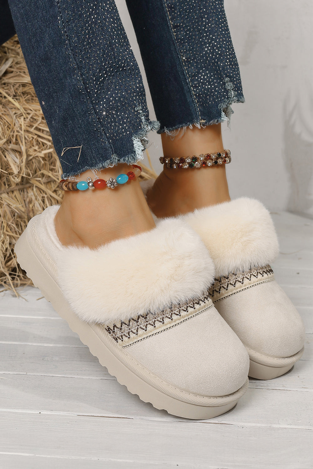 Camel Suede Fuzzy Winter Warm Platform Slippers Slides Shoes + Flip Flops d1e3bd724d6d10fb