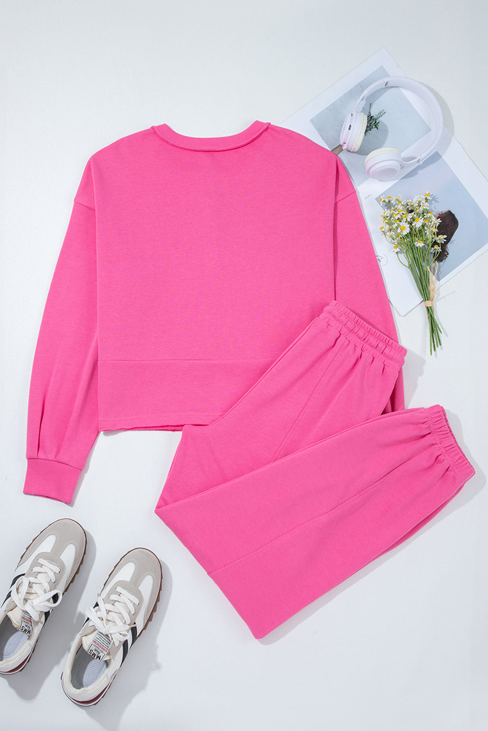 Bright Pink Raw Edge Henley Pullover and Jogger Pants Set Two Piece Pants Sets d314d1a6b391f8e2