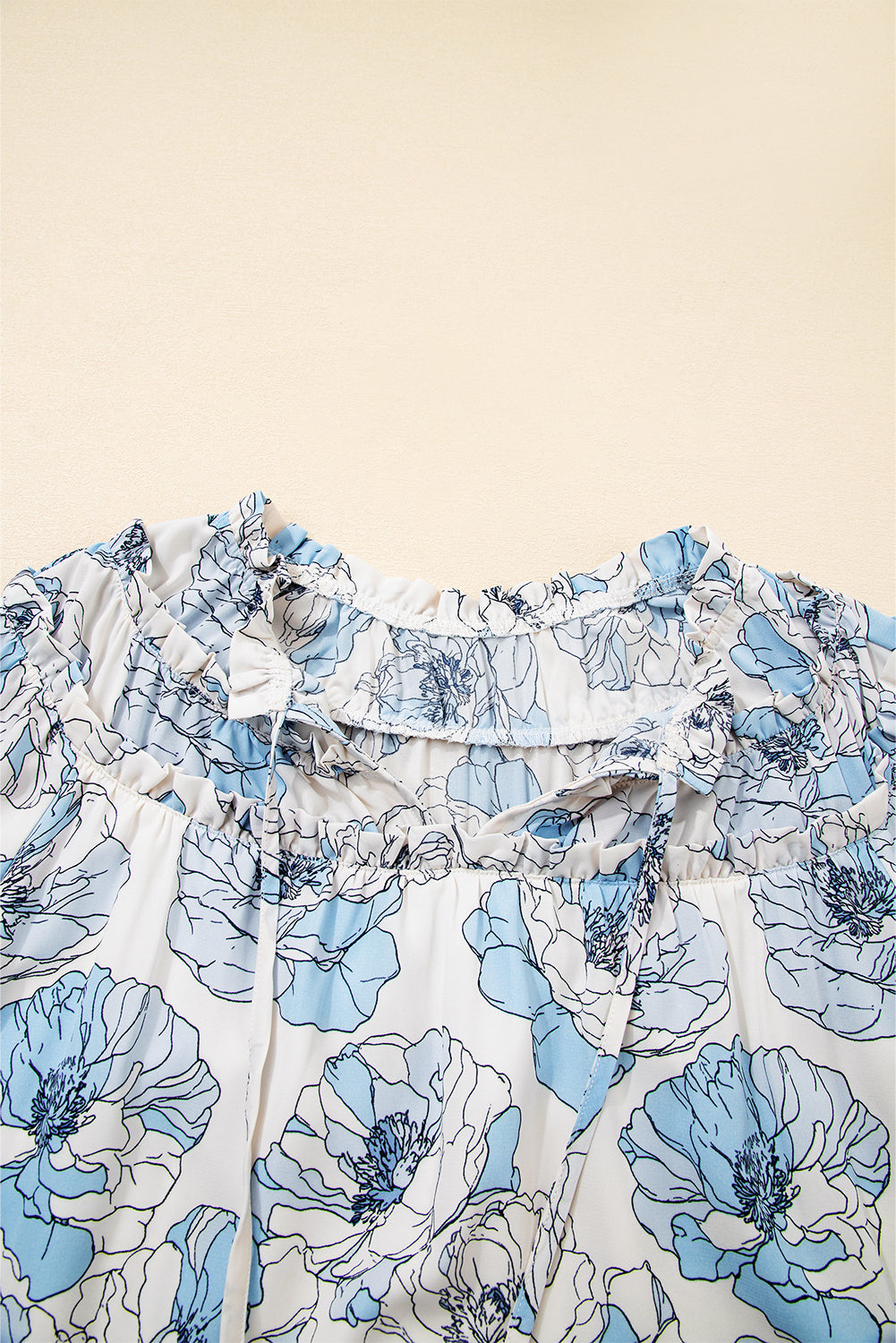 Sky Blue Floral Print Tie Neck Long Sleeve Flowy Mini Dress Short Dresses d446d19a591bafd1