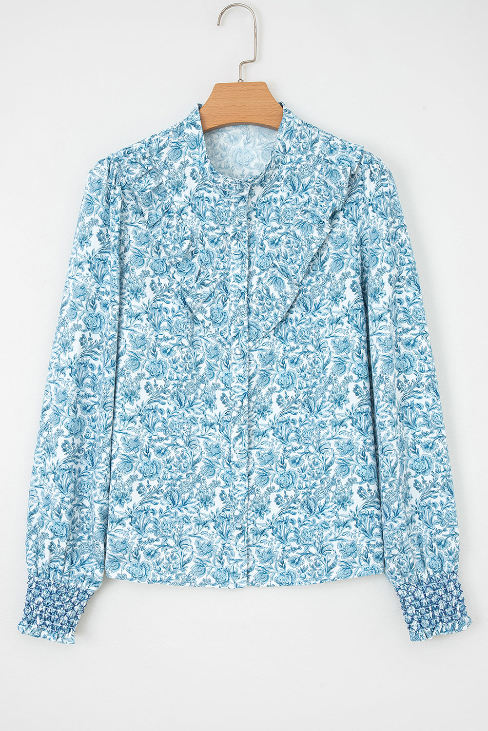 Sky Blue All Over Floral Puff Sleeve Shirt Blouses d4dc14716ae4177b
