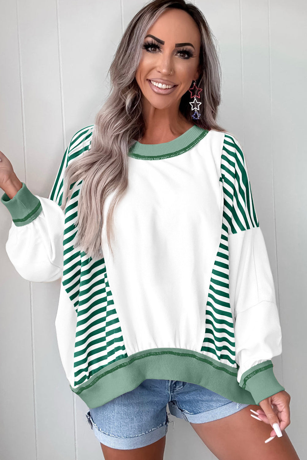 Brown Striped Colorblock Patchwork Oversized Sweatshirt Sweatshirts & Hoodies d5eb25078ddfd84e