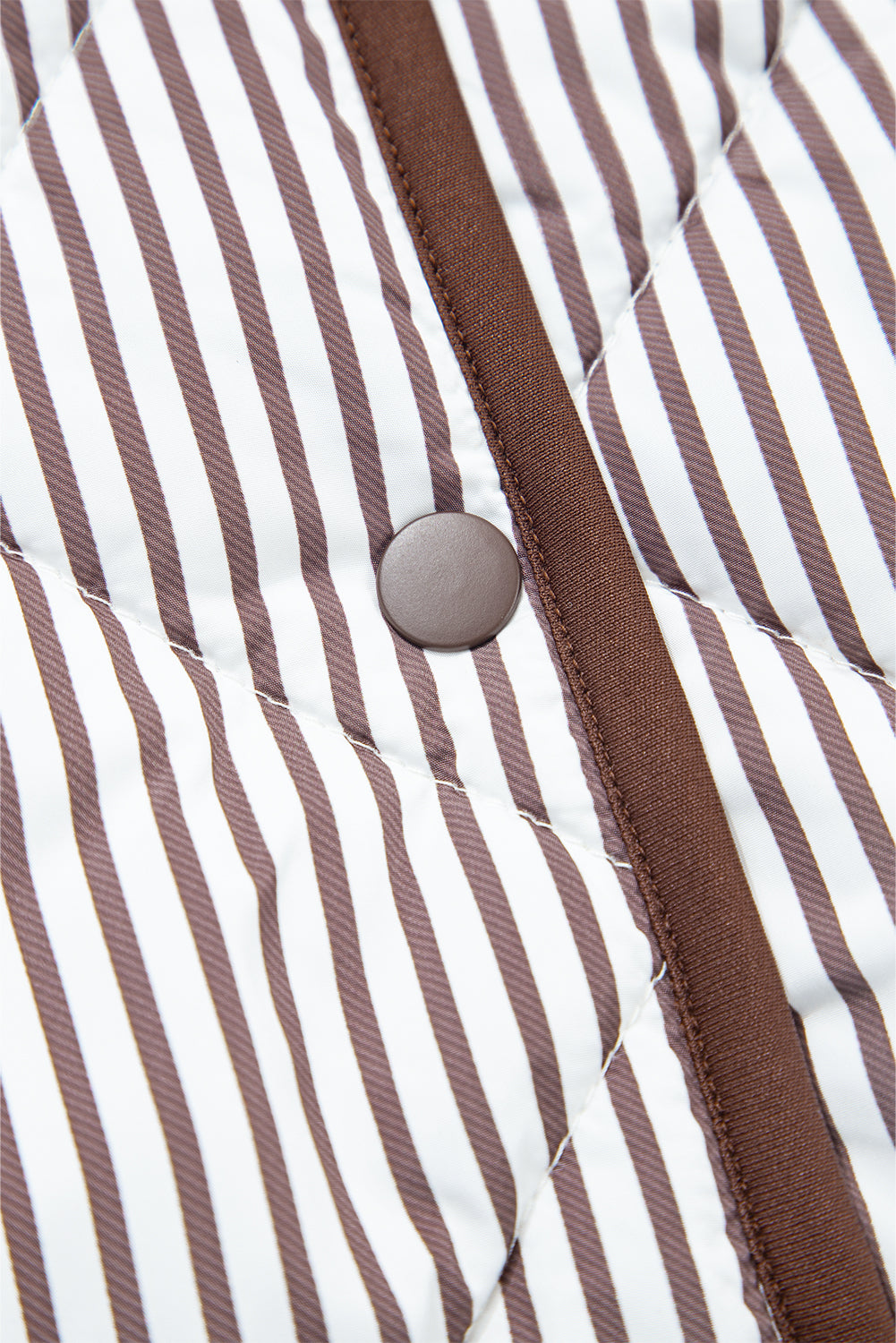 Brown Striped Snap Button Scalloped Hem Winter Vest Coats d61f64f356cfa2e7