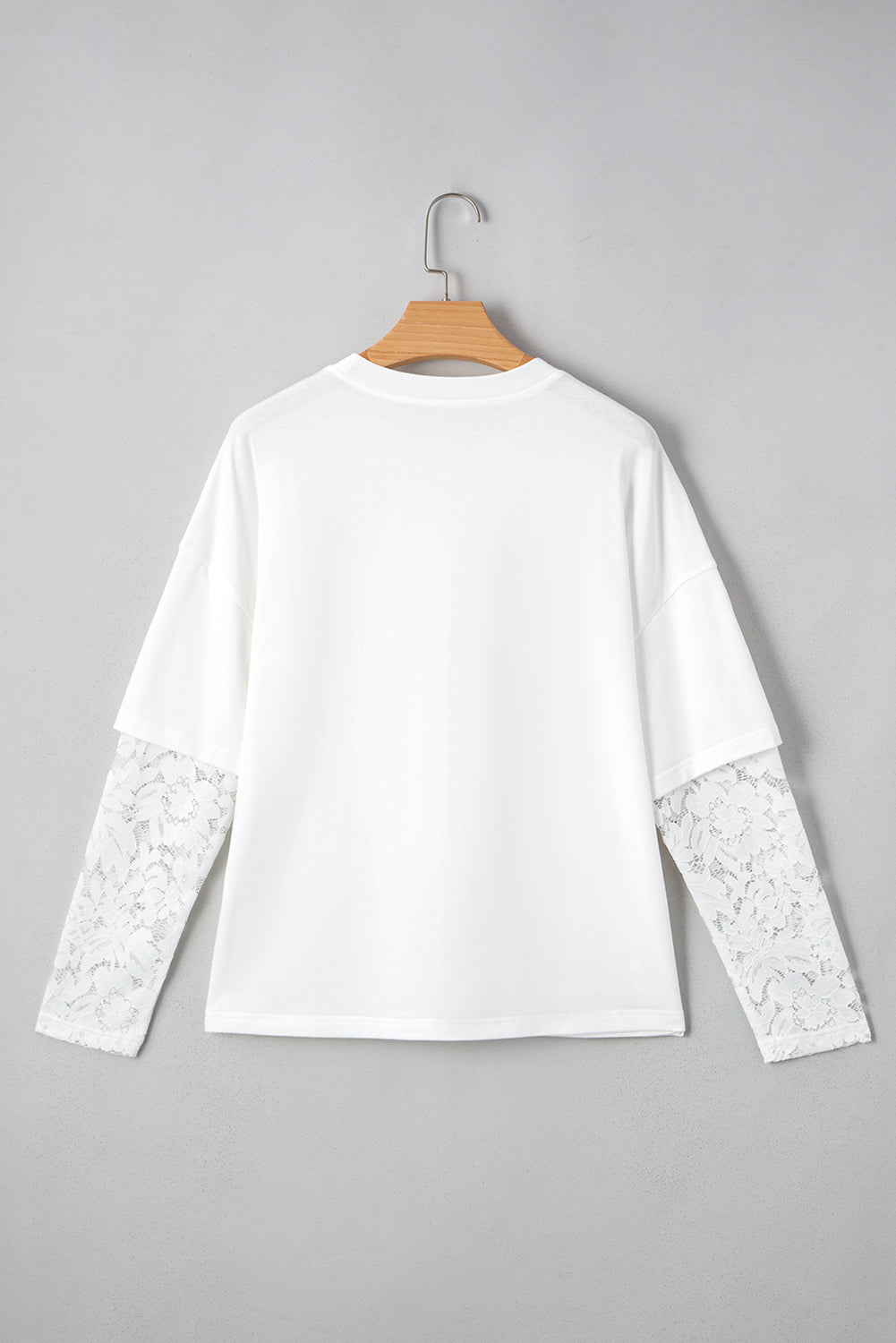 White Fake Two-Piece Lace Long Sleeve Drop Shoulder Tee T Shirts d71e3d598e99c0a7