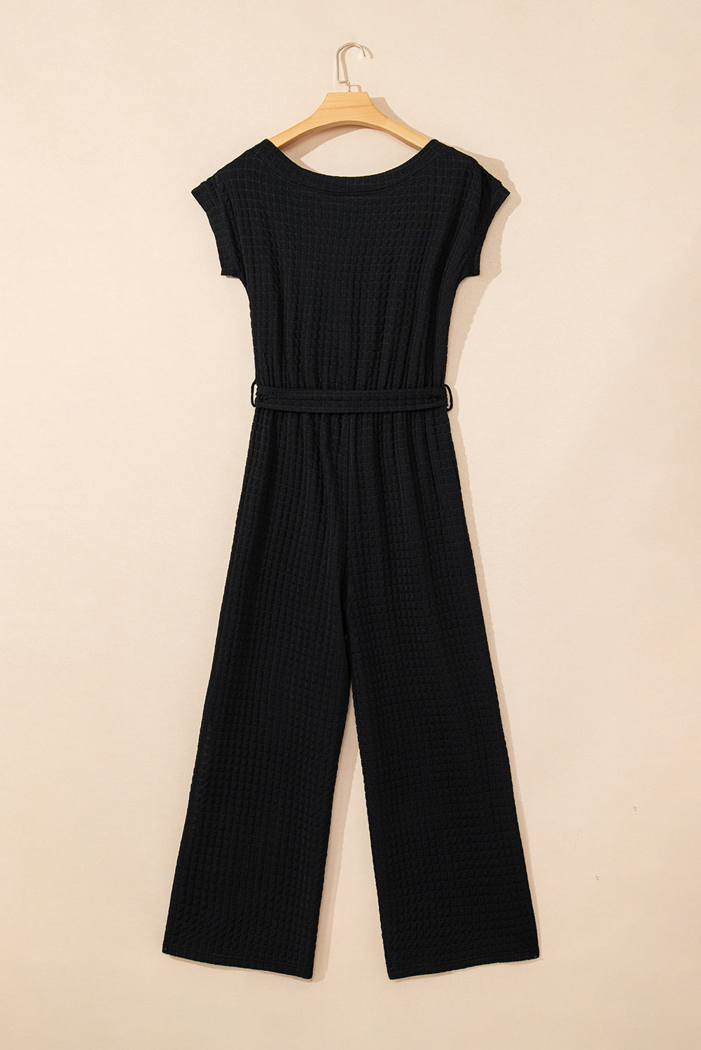 Black Checkered Mesh One Shoulder Short Sleeve Knotted Waist Jumpsuit Jumpsuits d86d15f9c7044130