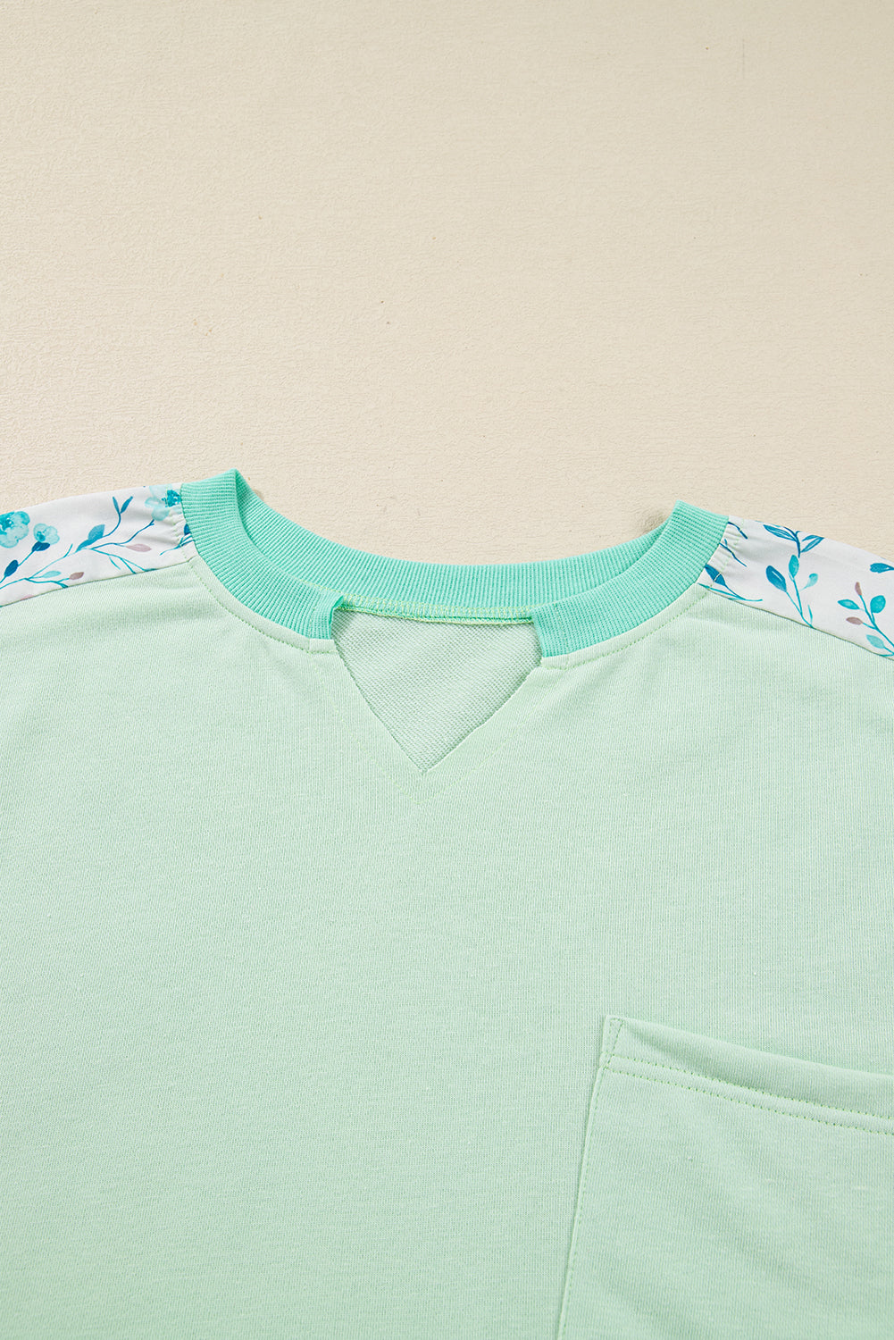 Green Color Block Floral Patchwork Long Sleeve Notched Neck Plus Size Top Plus Size Tops d8e66eb6f8168c2c