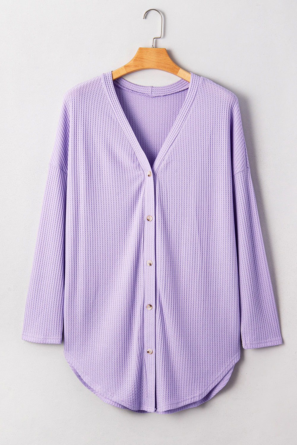 Orchid Petal Plus Size Waffle Knit Button Front Cardigan Plus Size Sweaters&Cardigans d95418e2d157470c