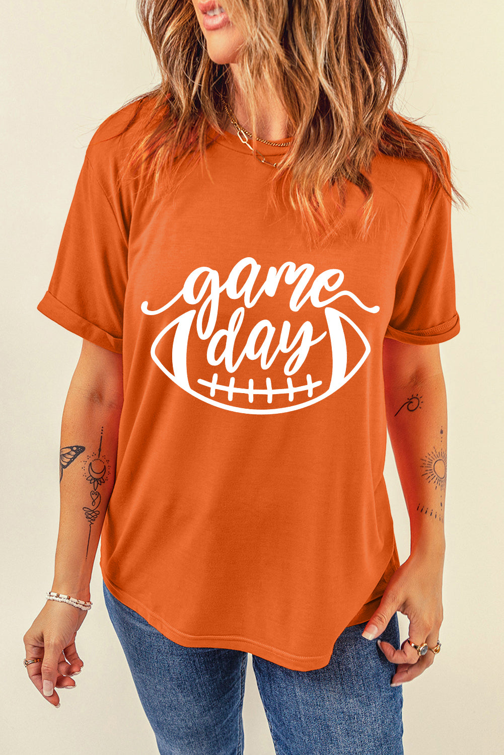 Orange game day Football Heat Transfer Printing Womens T Shirt Graphic Tees da0f1e635b666c05