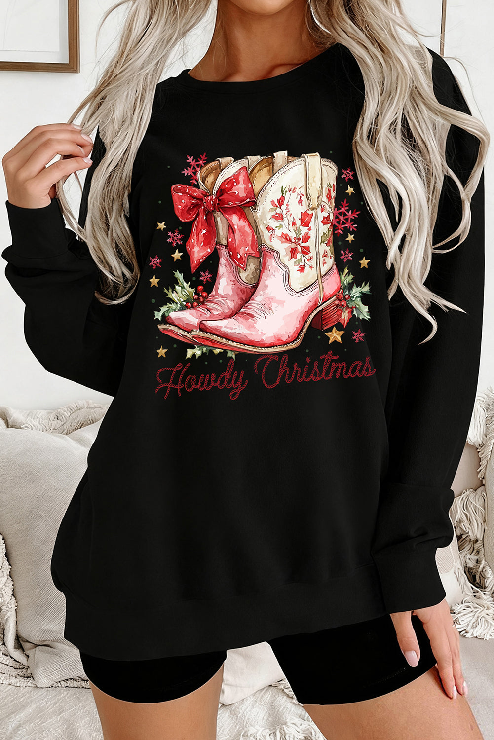 Black Howdy Christmas Boots Heat Transfer Printing Baggy Sweatshirt Graphic Sweatshirts dabd37b081431560