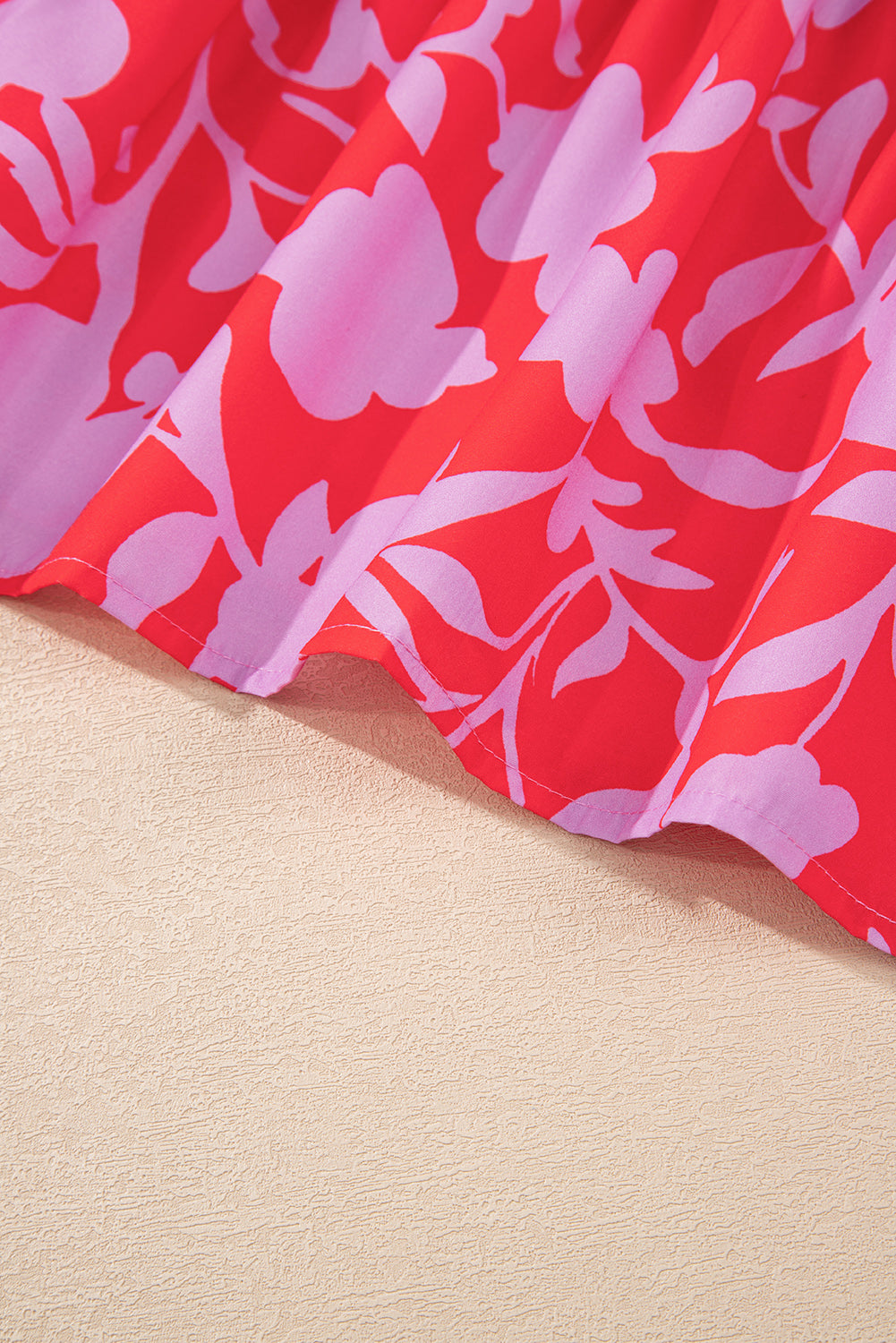 Red Floral 3/4 Sleeve Ruffle Hem Mini Dress Short Dresses dc17bc0e3af6dd8f