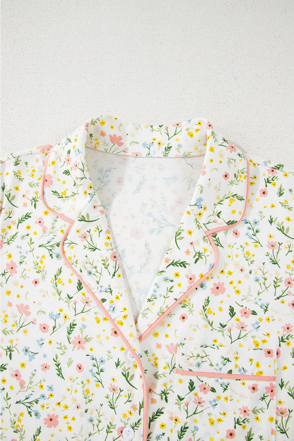 Beige Bow and Cherry Print Ruffle Hem Shorts Pajama Set Two Piece Shorts Sets dc94ea2612c04650