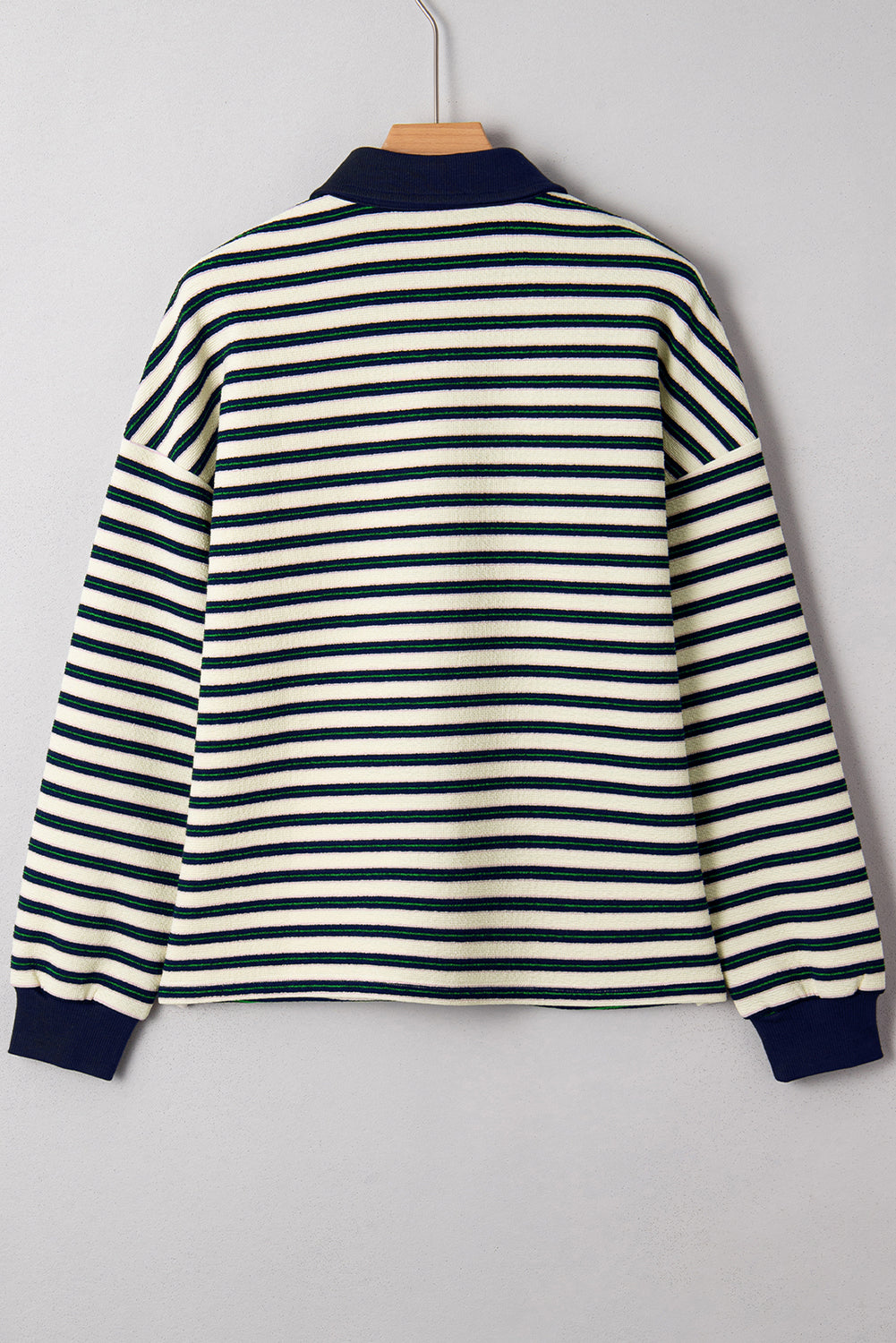 Navy Blue Pop of Color Zipper V Neck Striped Long Sleeve Top Long Sleeve Tops dd80ff24fb3b99af