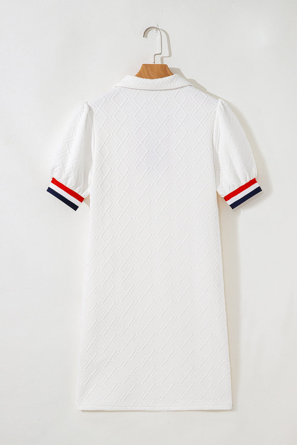 White Pop of Color Neckline Plaid Textured Puff Sleeve Mini Dress Short Dresses de06b880bfae466f