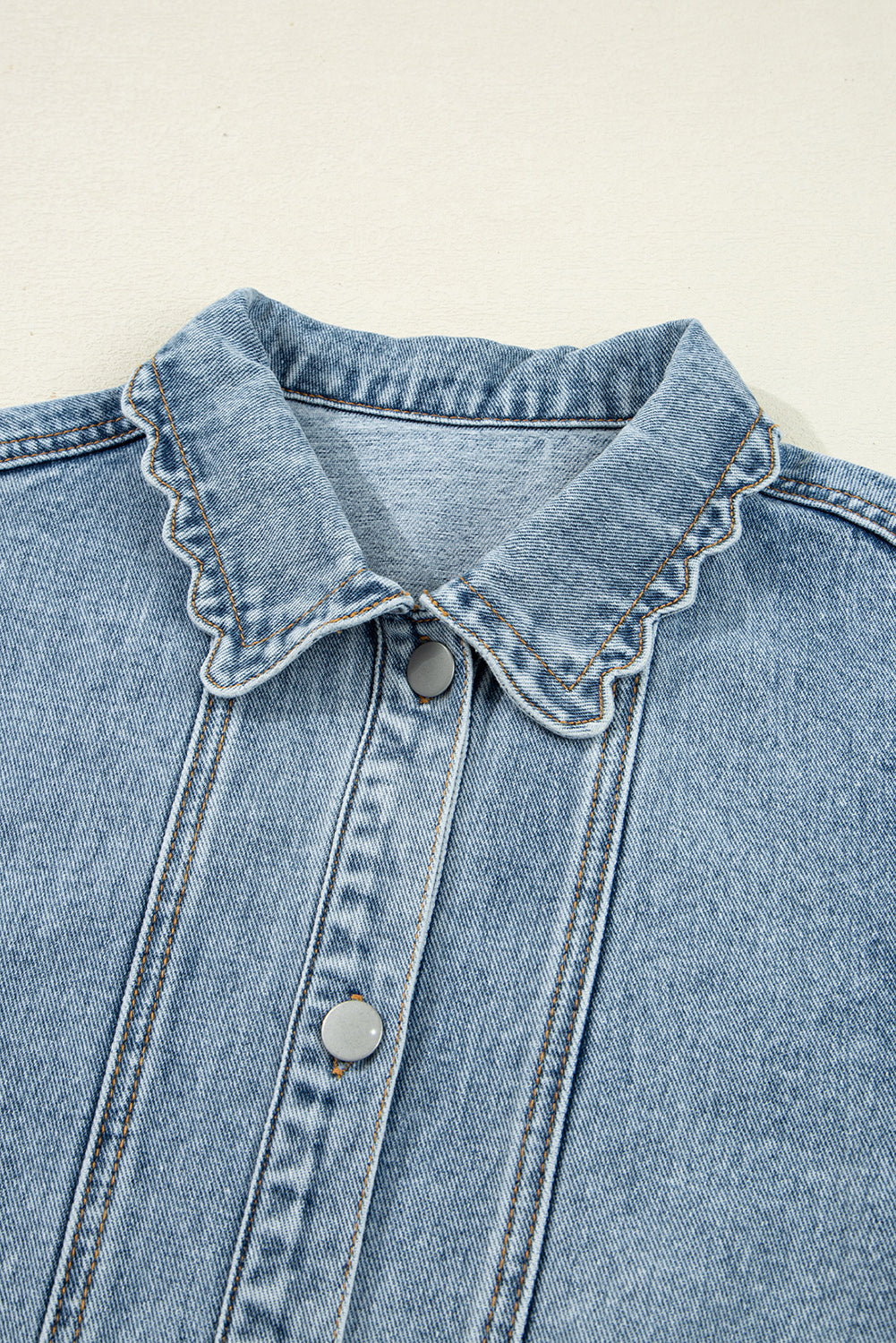 Myosotis Scallop Trim Collar Pocket Button Up Denim Jacket Jackets de0de7ad66c81ffc
