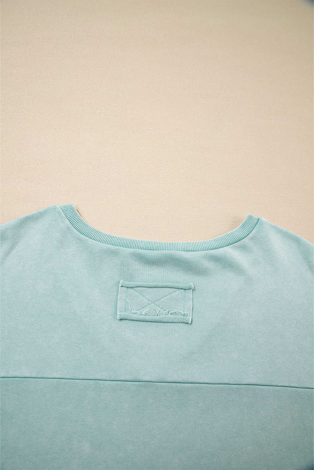 Mist Blue Mineral Wash Exposed Seam Buttoned V Neck Pullover Top Long Sleeve Tops df8354c32dde1149