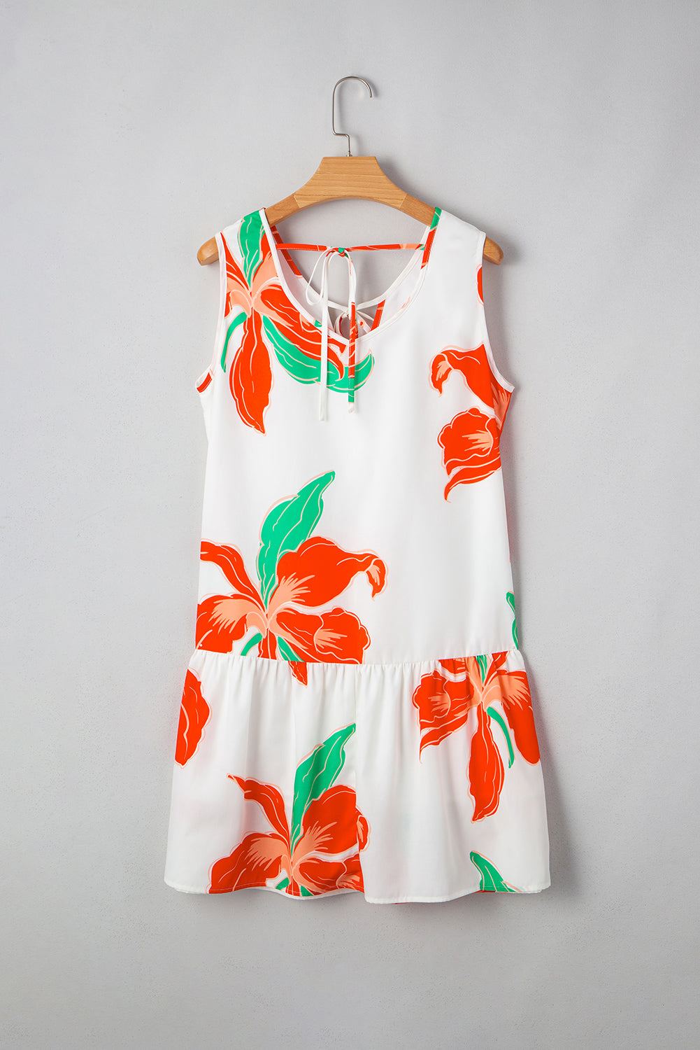 Red Floral Print Tie Front Ruffle Hem Mini Dress Short Dresses e04f06819d441493