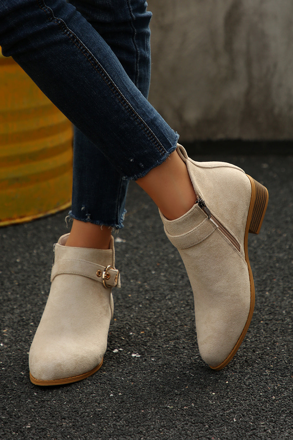 Beige Retro Pointed Toe Ankle Boots Boots e06693e4746bd157