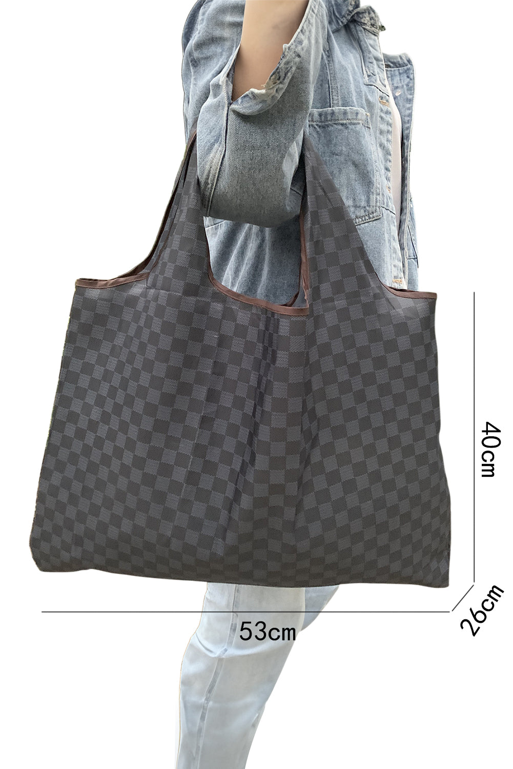 Black Checkered Print Large Foldable Tote Bag Tote Bags e0e0d2264a80ba5b