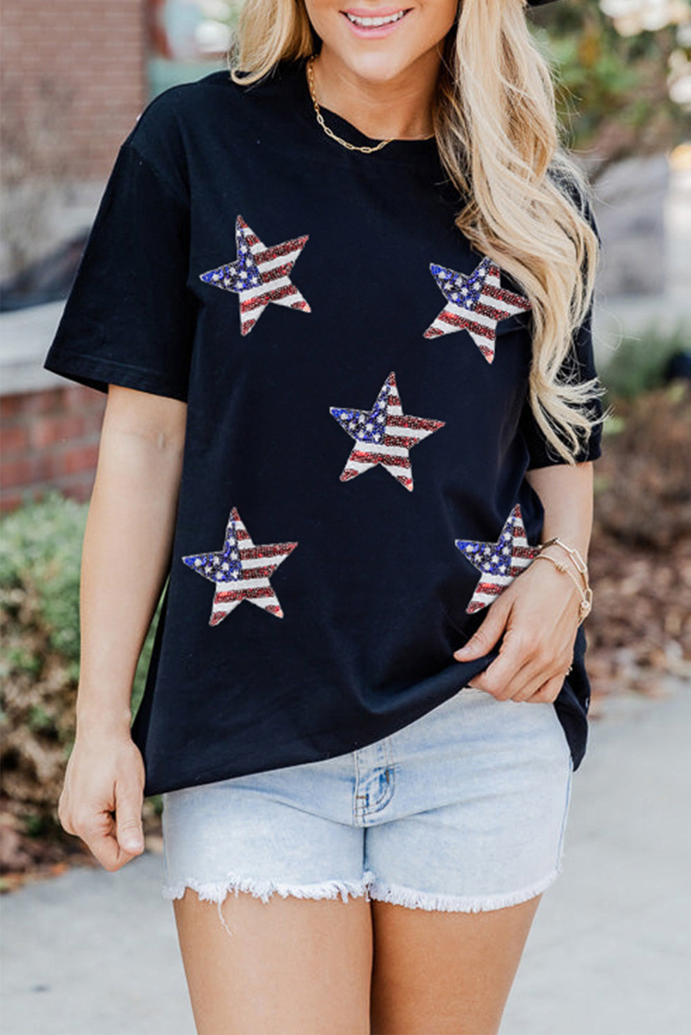 Black Sequined American Flag Star Graphic T Shirt Graphic Tees e107224366a491fb