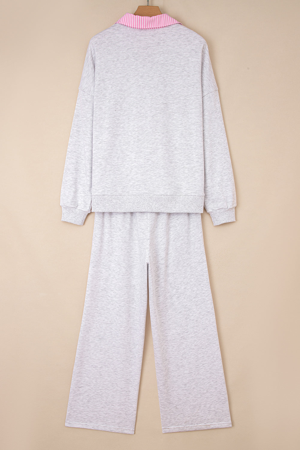 Light Grey Stripe Patchwork Loose Long Sleeve Top Drawstring Waist Pants Set Two Piece Pants Sets e156135d4801a2ca