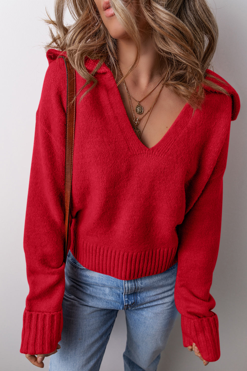 Flamingo Ribbed Edge Collared V Neck Loose Fit Sweater Sweaters e1abb788f1bb928b