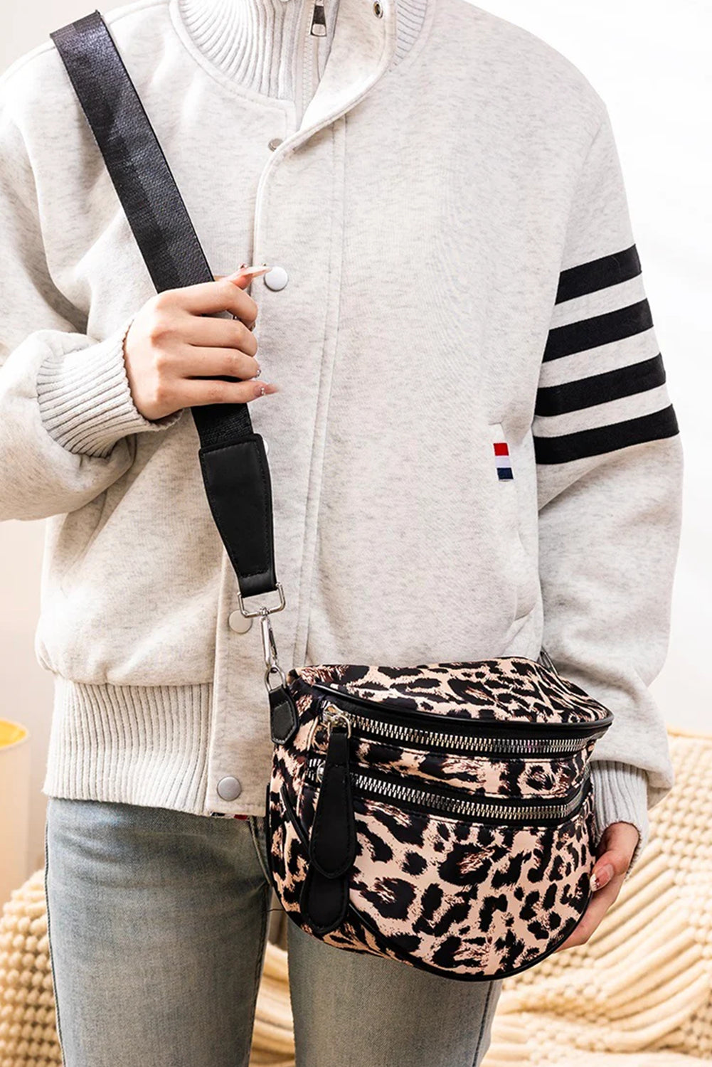 Coffee Leopard Print Double Zipper Crossbody Bag Crossbody Bags e1f540469b16f9f3