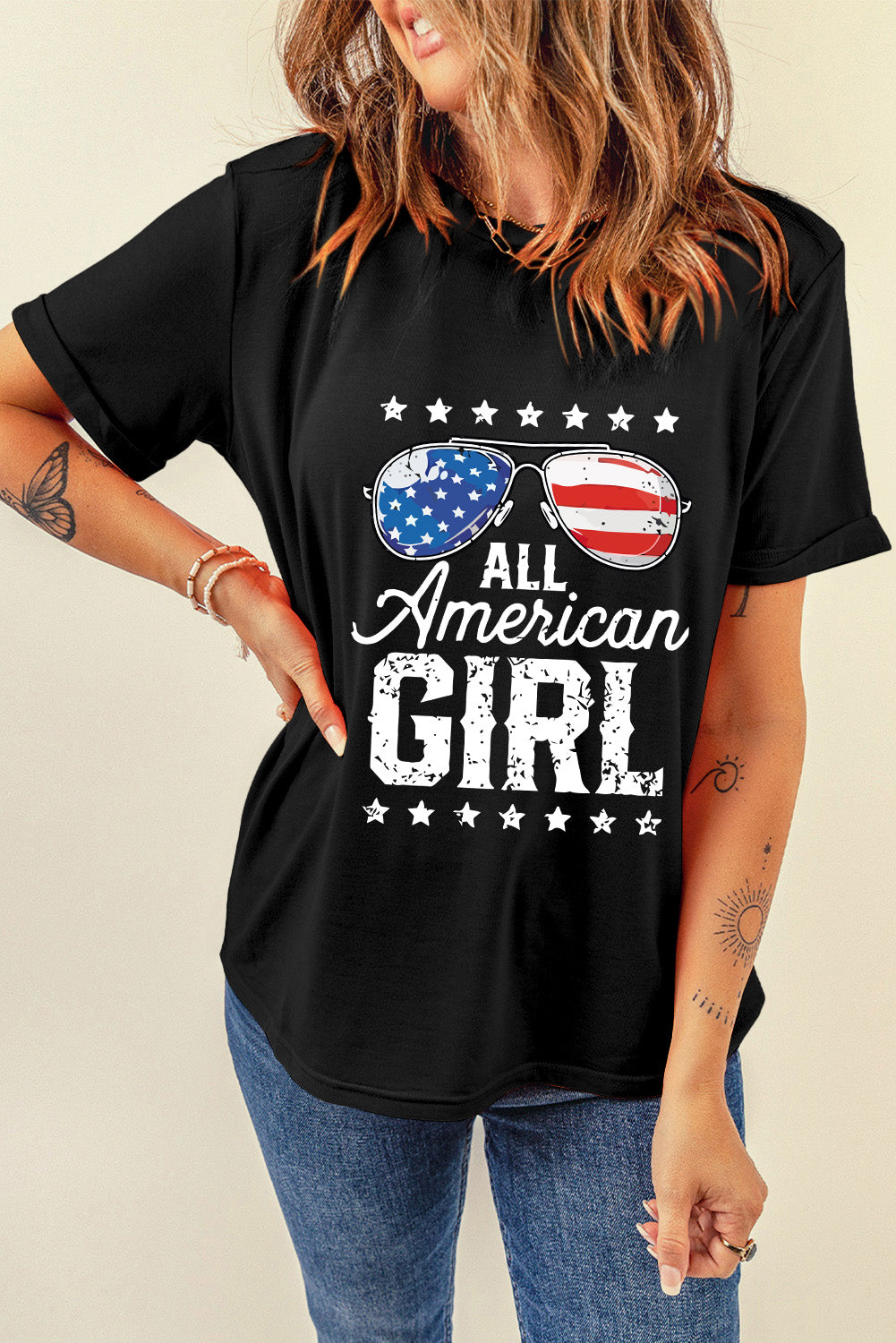 Black Stars and Stripes Glasses Slogan Graphic T Shirt Graphic Tees e21135bb758a99d7