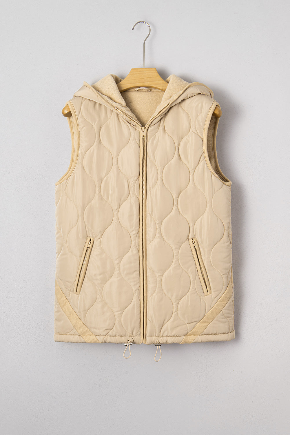Pale Khaki Quilted Padded Casual Winter Jacket Vest with Fleece Lining Jackets e2b5e2b423611f12