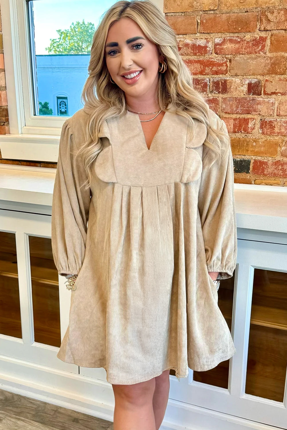 Parchment Notched Neck Scallop Detail Plus Size Mini Dress Plus Size Dresses e32dc85624a4f314