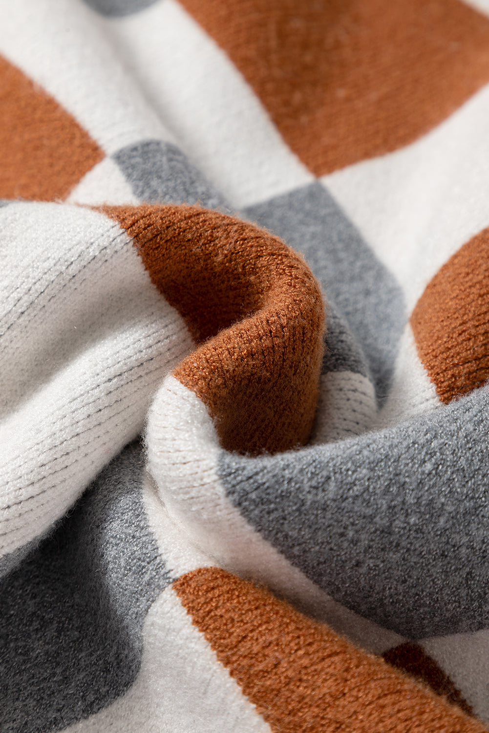 Brown Colorblock Checkered Drop Sleeve Plus Size Sweater Plus Size Sweaters&Cardigans e4645f4a1dbedd94