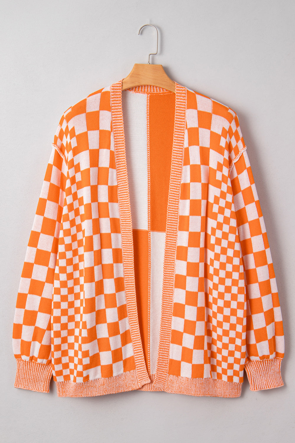 Orange Checkered Plus Size Drop Shoulder Knit Cardigan Plus Size Sweaters&Cardigans e478f33cb08e7219