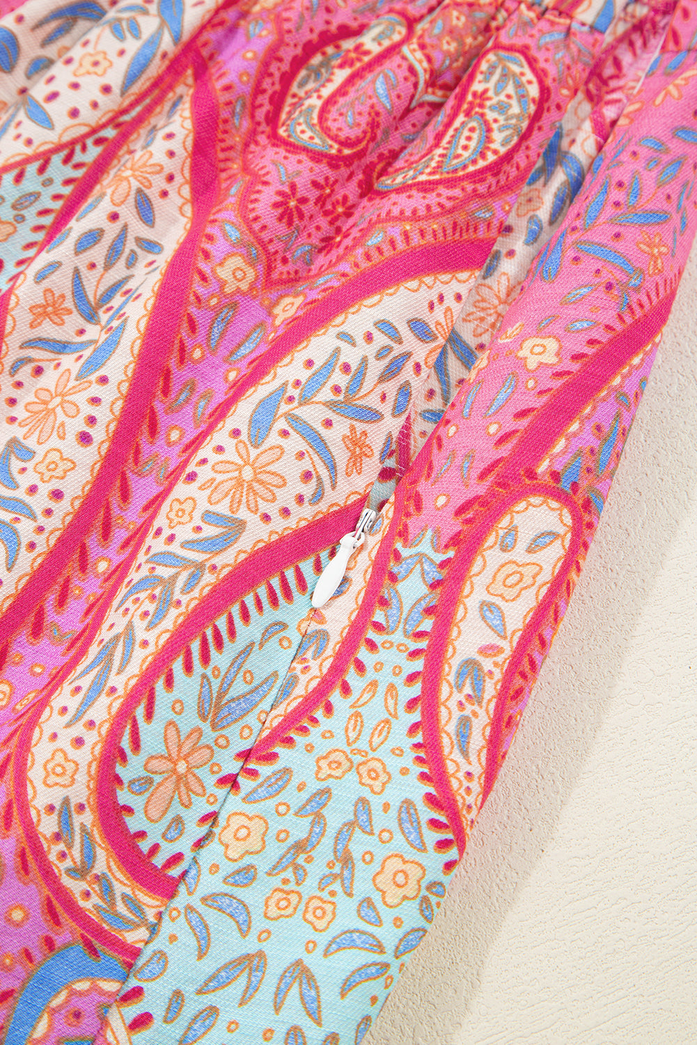 Rose Ethnic Paisley Print Ruffle Sleeve Notch Neck Midi Dress Midi Dresses e5018809bf018048