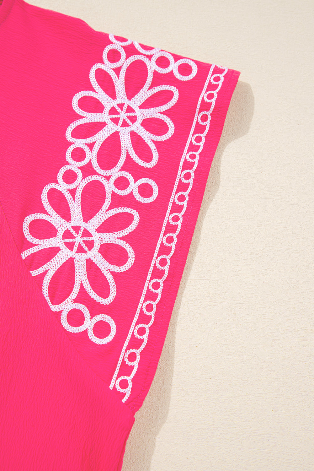 Strawberry Pink Floral Embroidered Flutter Sleeve Pleated Plus Size Blouse Plus Size Tops e55d8e33d36a5897