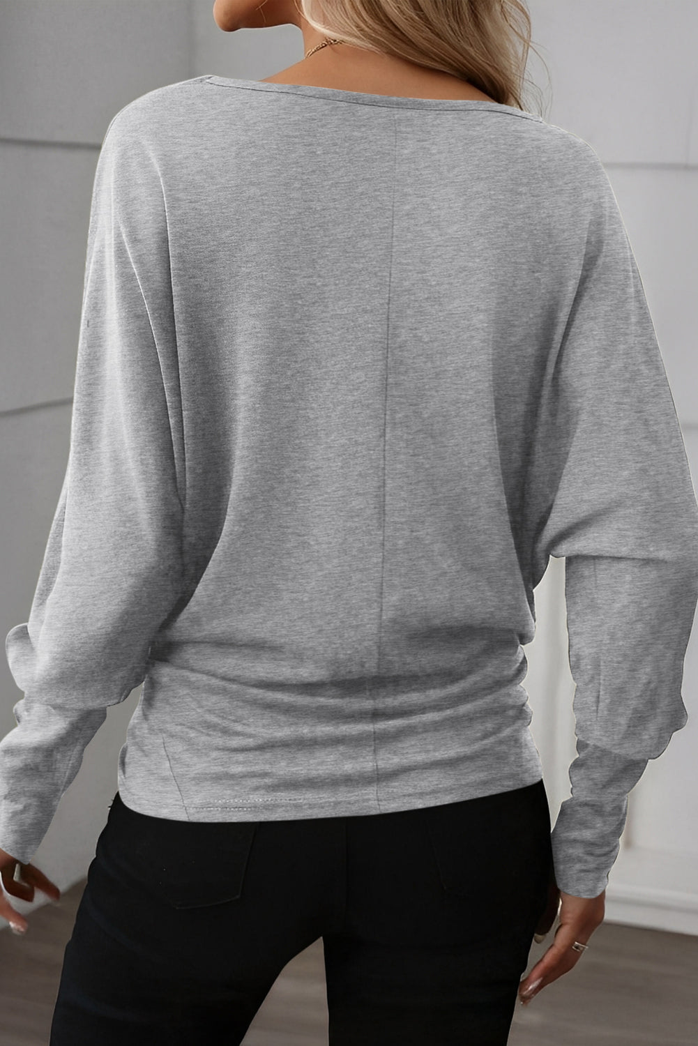 Light Grey Solid Color Round Neck Dolman Sleeve Top Long Sleeve Tops e6d8da7836278da9