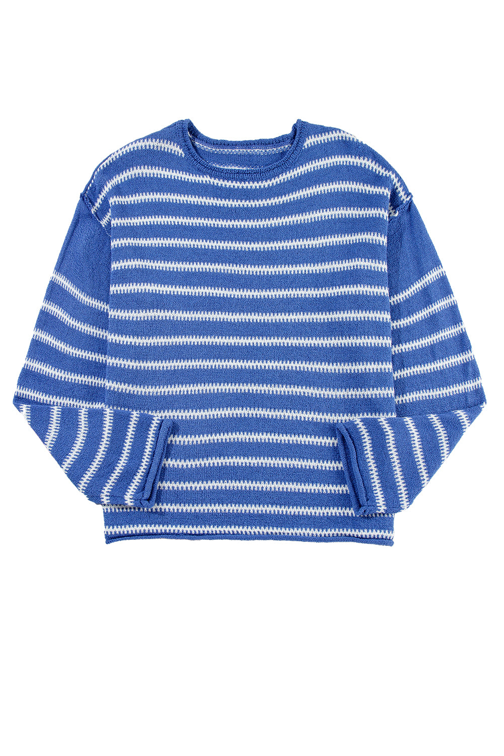 Green Stripe Casual Stripe Round Neck Drop Shoulder Sweater Sweaters e73bacd36b93010a