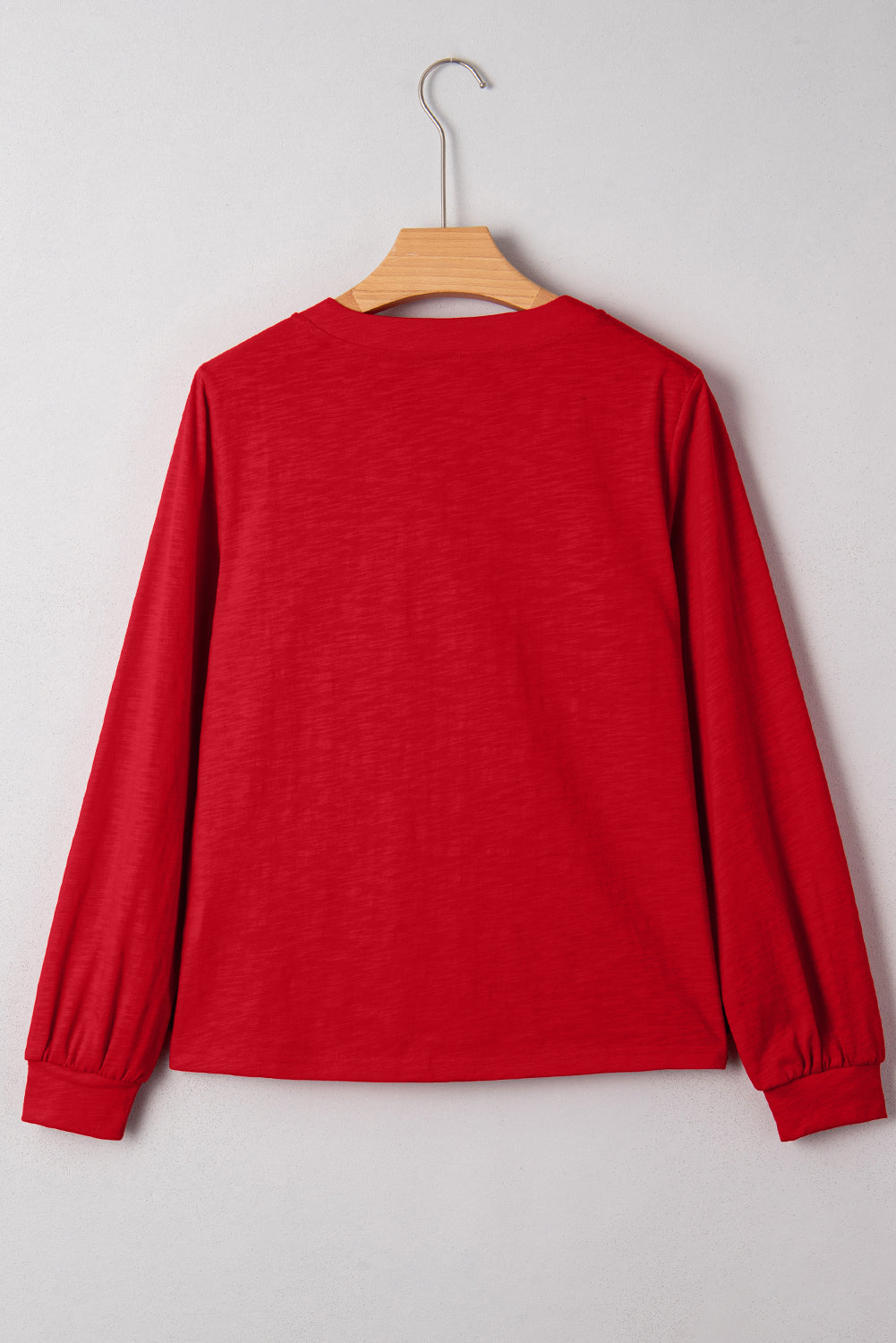 Racing Red Casual Button V Neck Long Sleeve Top Long Sleeve Tops e7c51992b8842473
