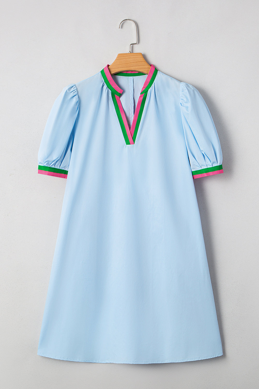 Myosotis Striped Pop of Color V Neck Puff Sleeve Mini Dress Short Dresses e89c80481422279b