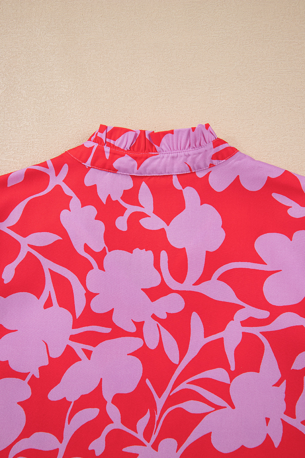 Red Floral 3/4 Sleeve Ruffle Hem Mini Dress Short Dresses e953dc18ac5074cc