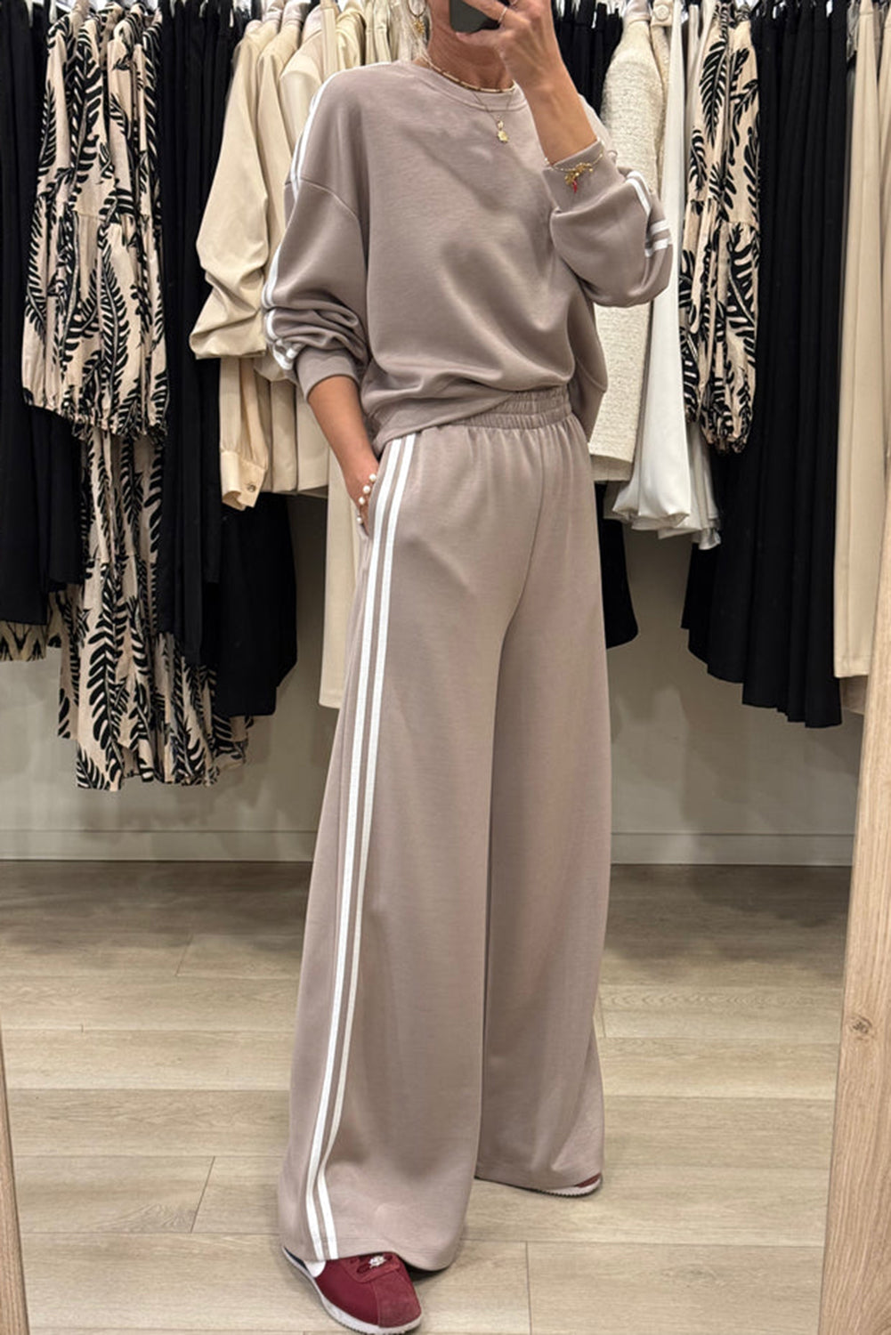 Dirty Blue Varsity Striped Detail Cropped Pullover Wide Leg Pants 2pcs Outfit Two Piece Pants Sets e993aa91ccfd2e4f