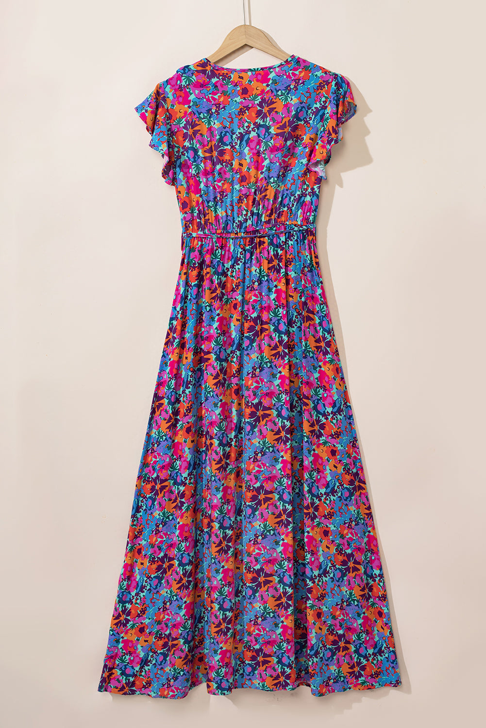 Blue Boho Floral Print V Neck Wrap Split Maxi Dress Maxi Dresses e9cc604cbe0703c4