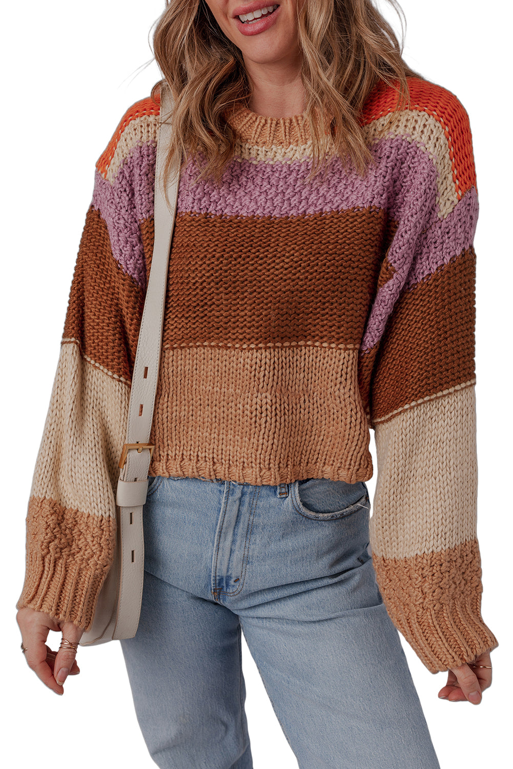 Multicolour Cropped Colorblock Knitted Sweater Sweaters ea2f19c133adfc37