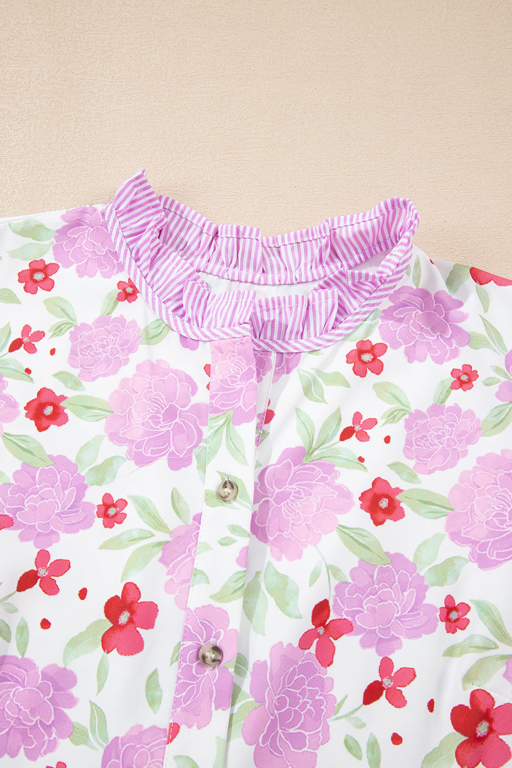 Pink Floral Print Striped Trim Flowy Mini Dress Short Dresses ea6d80d6da574fb2